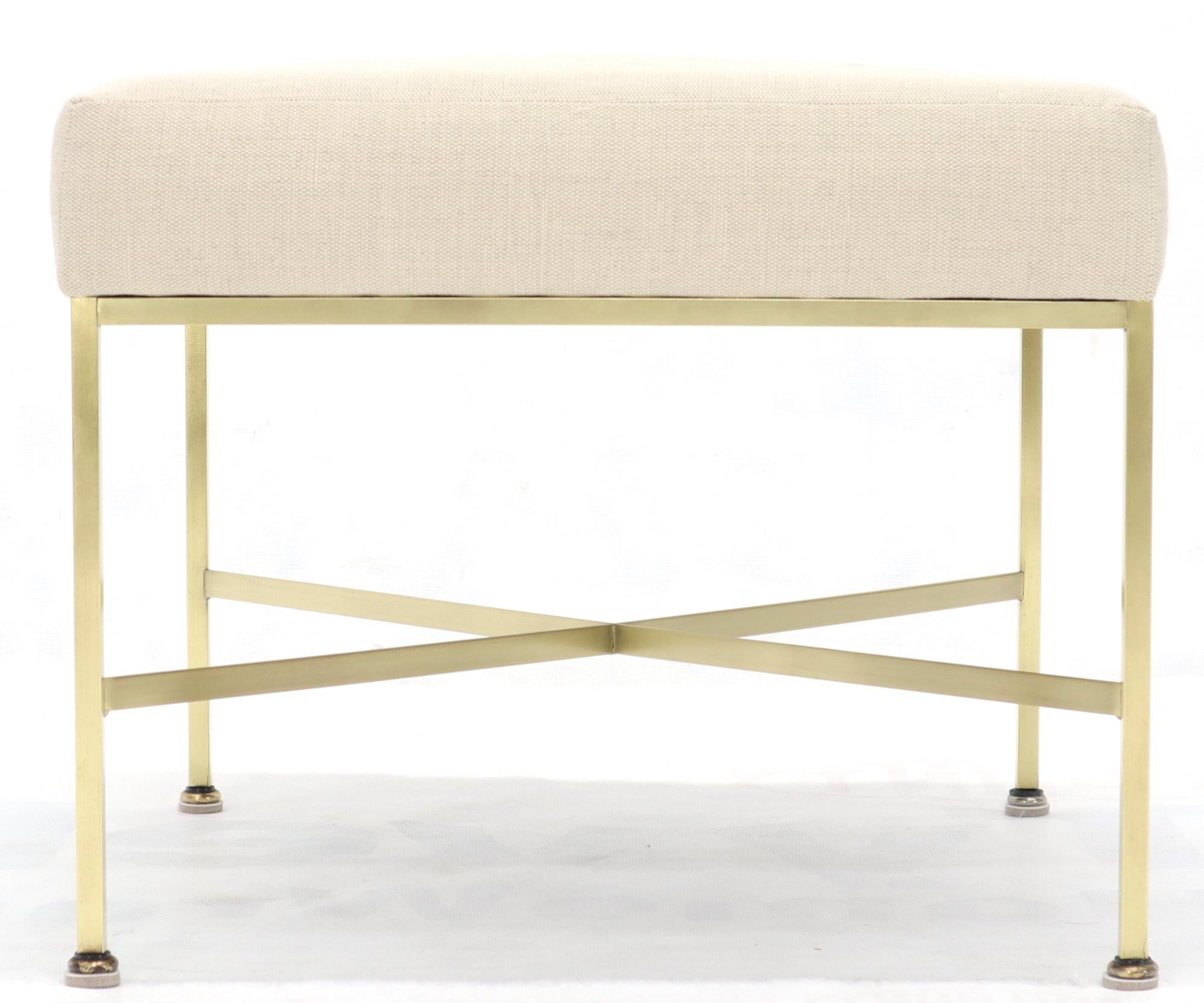 Pair of New Upholstery Square Brass Frames Benches Stools by Paul McCobb 5