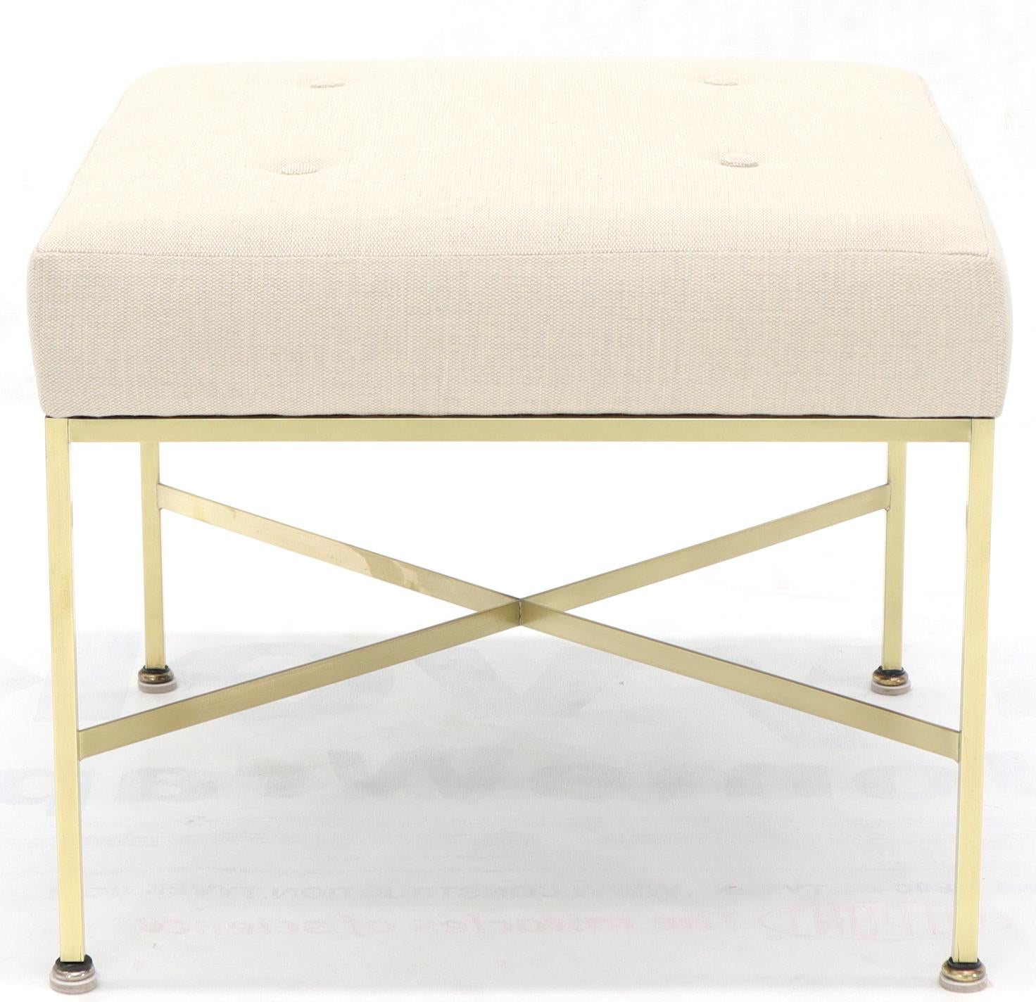 Pair of New Upholstery Square Brass Frames Benches Stools by Paul McCobb 1