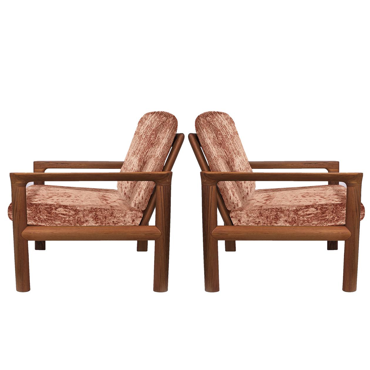 Mid-Century Modern Pair of New Velvet Upholstered Sculptural Easy Chairs by Sven Ellekaer, 1960s For Sale