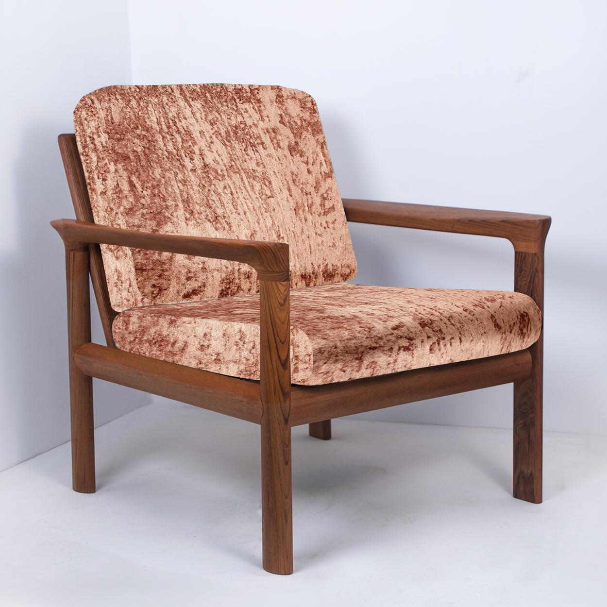 Danish Pair of New Velvet Upholstered Sculptural Easy Chairs by Sven Ellekaer, 1960s For Sale