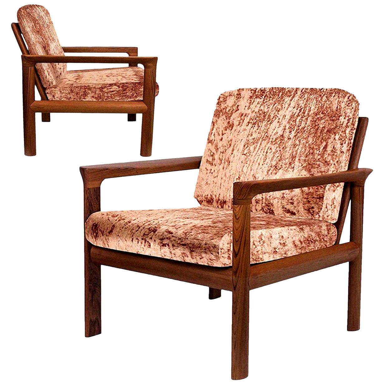 Pair of New Velvet Upholstered Sculptural Easy Chairs by Sven Ellekaer, 1960s