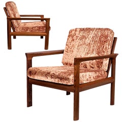 Vintage Pair of New Velvet Upholstered Sculptural Easy Chairs by Sven Ellekaer, 1960s