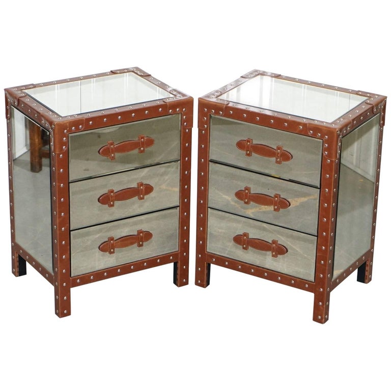 Pair Of New Venetian Gl Aluminium And Leather Bedside Table Pair Of New Venetian Gl Aluminium And Leather Bedside Table Drawers For