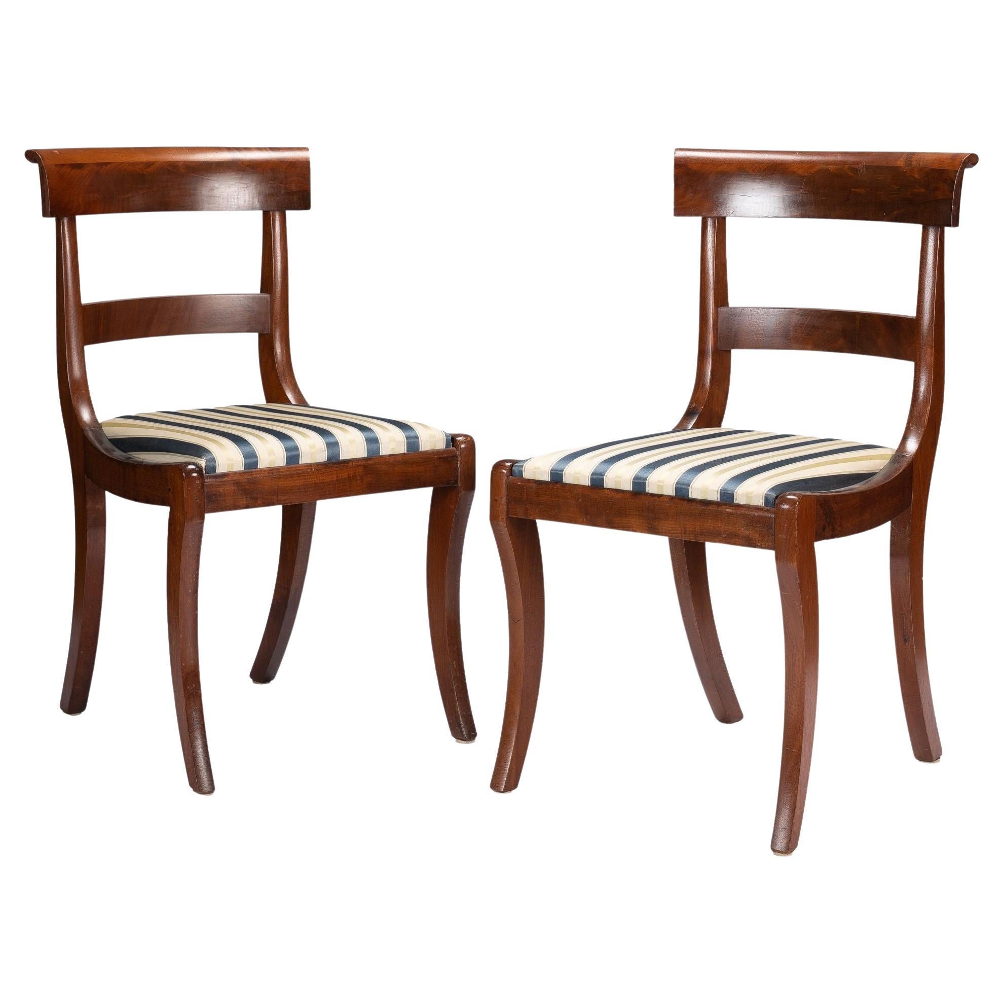 Pair of New York mahogany Klismos slip seat side chairs, 1825