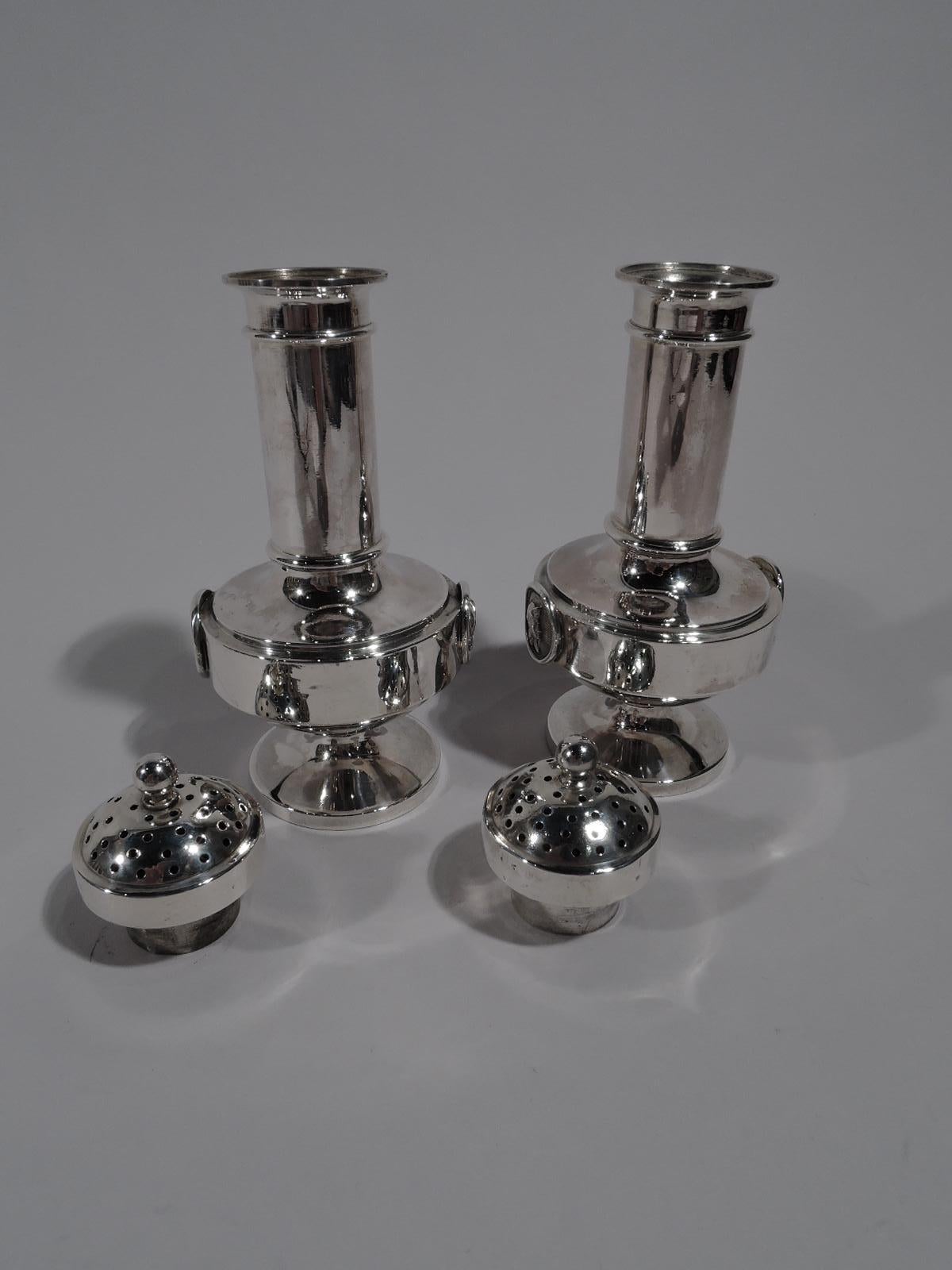 American Classical Pair of New York Sterling Silver Medallion Salt & Pepper Shakers