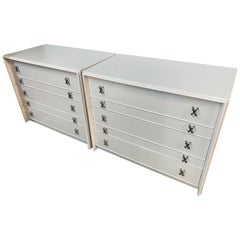Pair of Newly Lacquered White Paul Frankl Dressers Chests of Drawers John Stuart