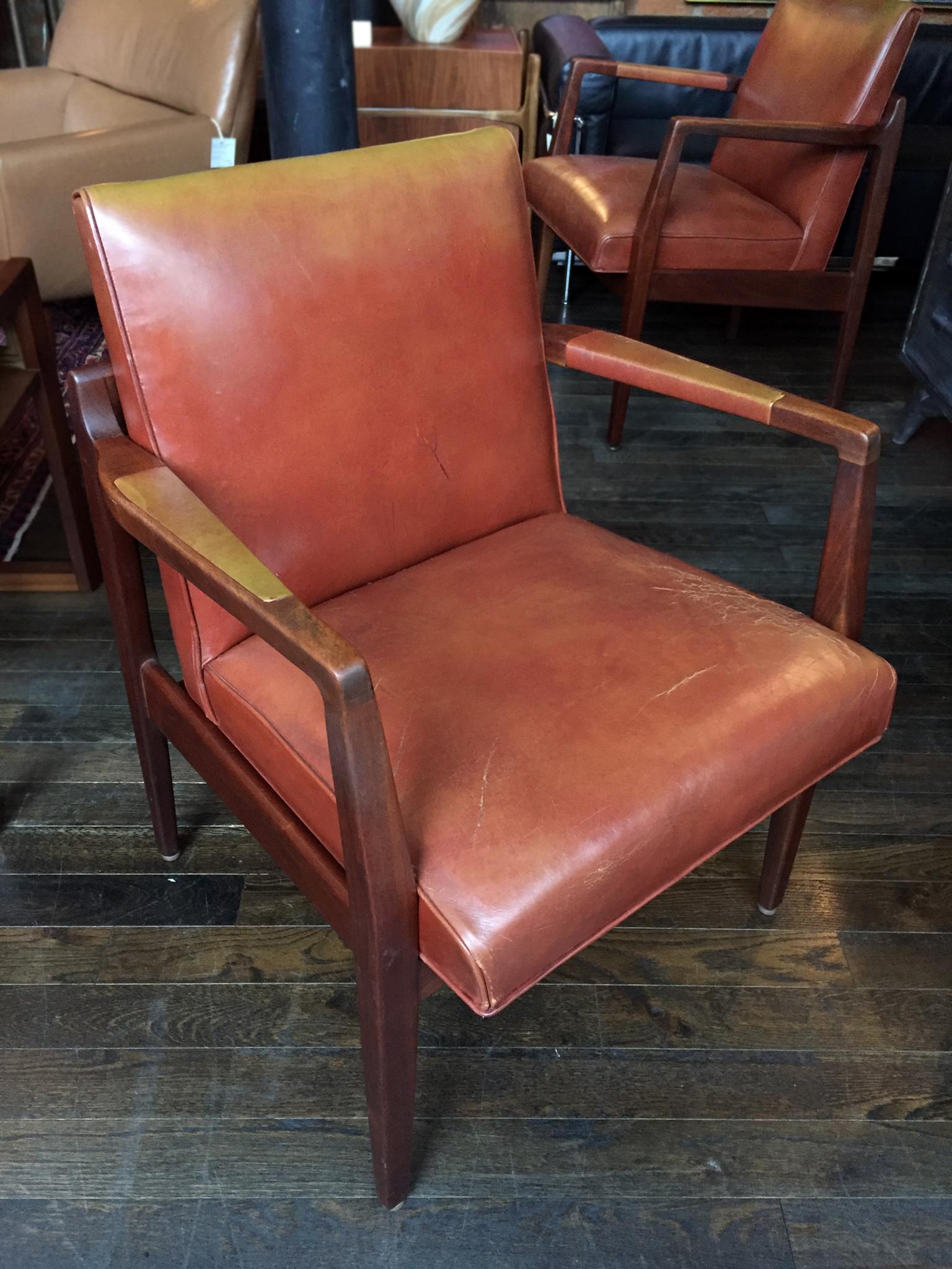 20th Century Pair of Newly Restored Midcentury Leather Armchairs in the Style of Jens Risom