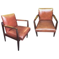Pair of Newly Restored Midcentury Leather Armchairs in the Style of Jens Risom