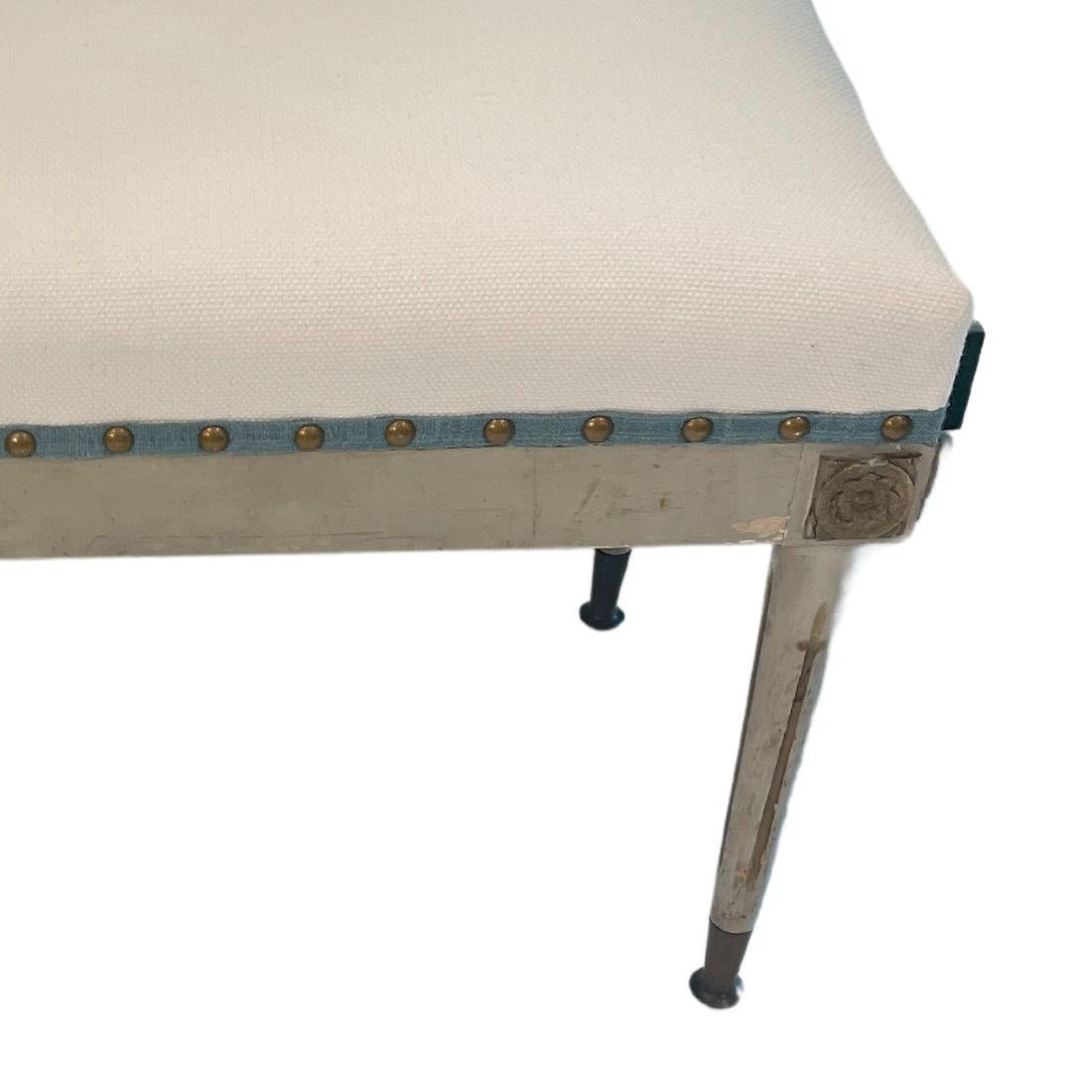 Unknown Pair of Newly Upholstered Antique Painted Wood Foot Bench With Gilt Detail