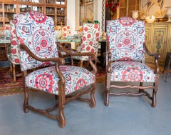 Pair of Newly Upholstered Armchairs with Wooden Structure