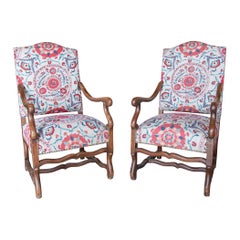 Pair of Newly Upholstered Armchairs with Wooden Structure