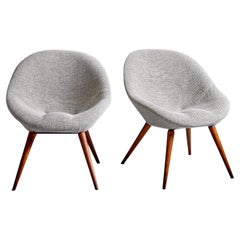 Retro Pair of newly upholstered Fritz Neth Lounge Chairs in Gray