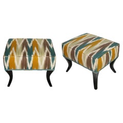 Pair of Newly Upholstered Ikat Flamestitch Benches