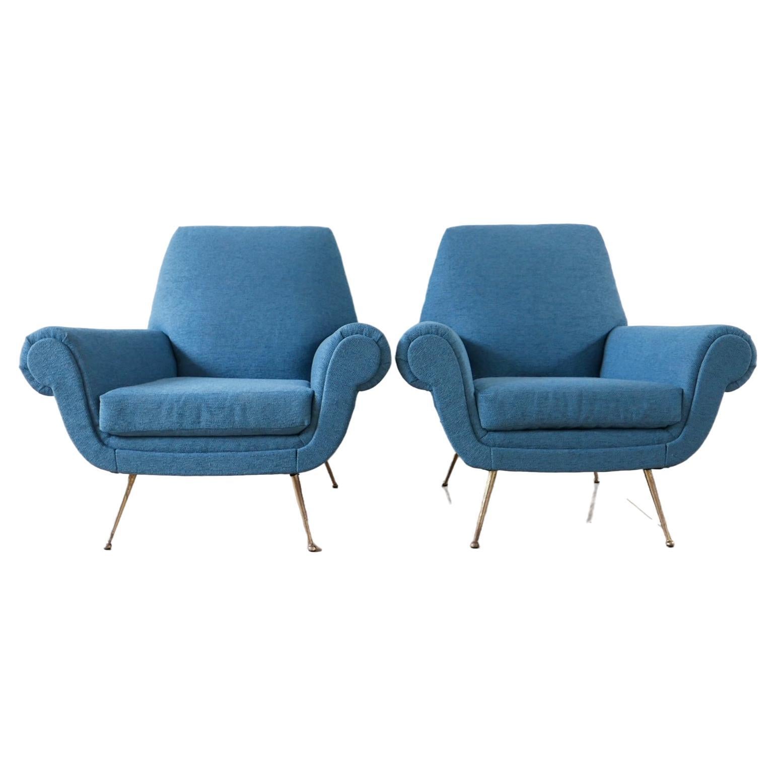 Pair of Newly Upholstered Italian Mid-Century Armchairs For Sale