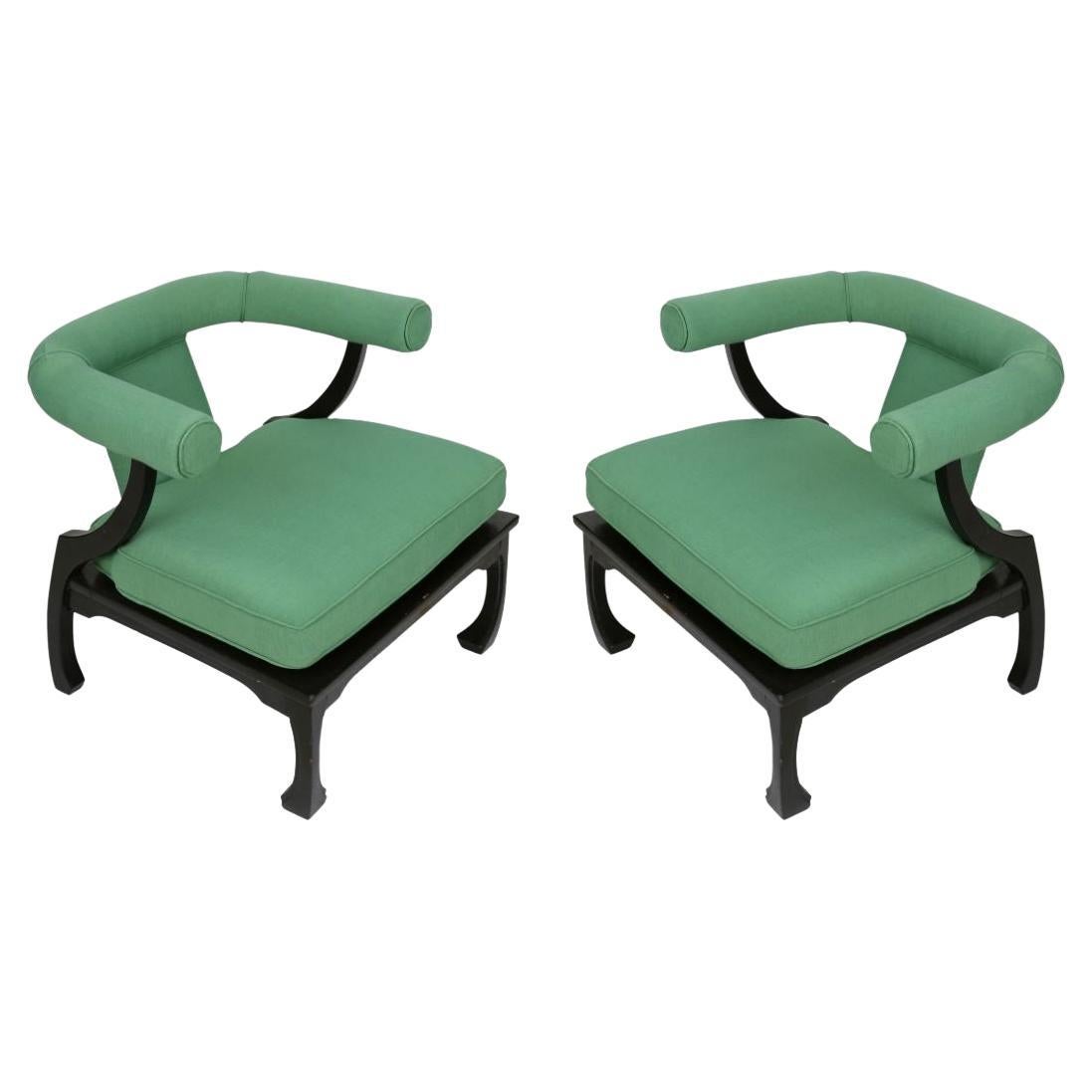 Pair of Newly Upholstered James Mont Style Horseshoe Chairs