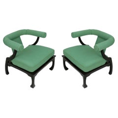 Pair of Newly Upholstered James Mont Style Horseshoe Chairs