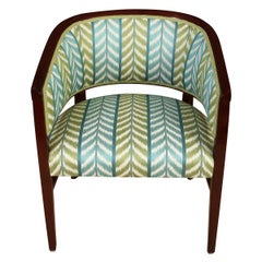 Pair of Newly Upholstered Mahogany Tub Chairs in Quadrille Blue & Green Chevron