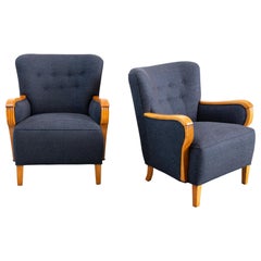 Pair of Newly Upholstered Mid-Century Modern 1940s Armchairs