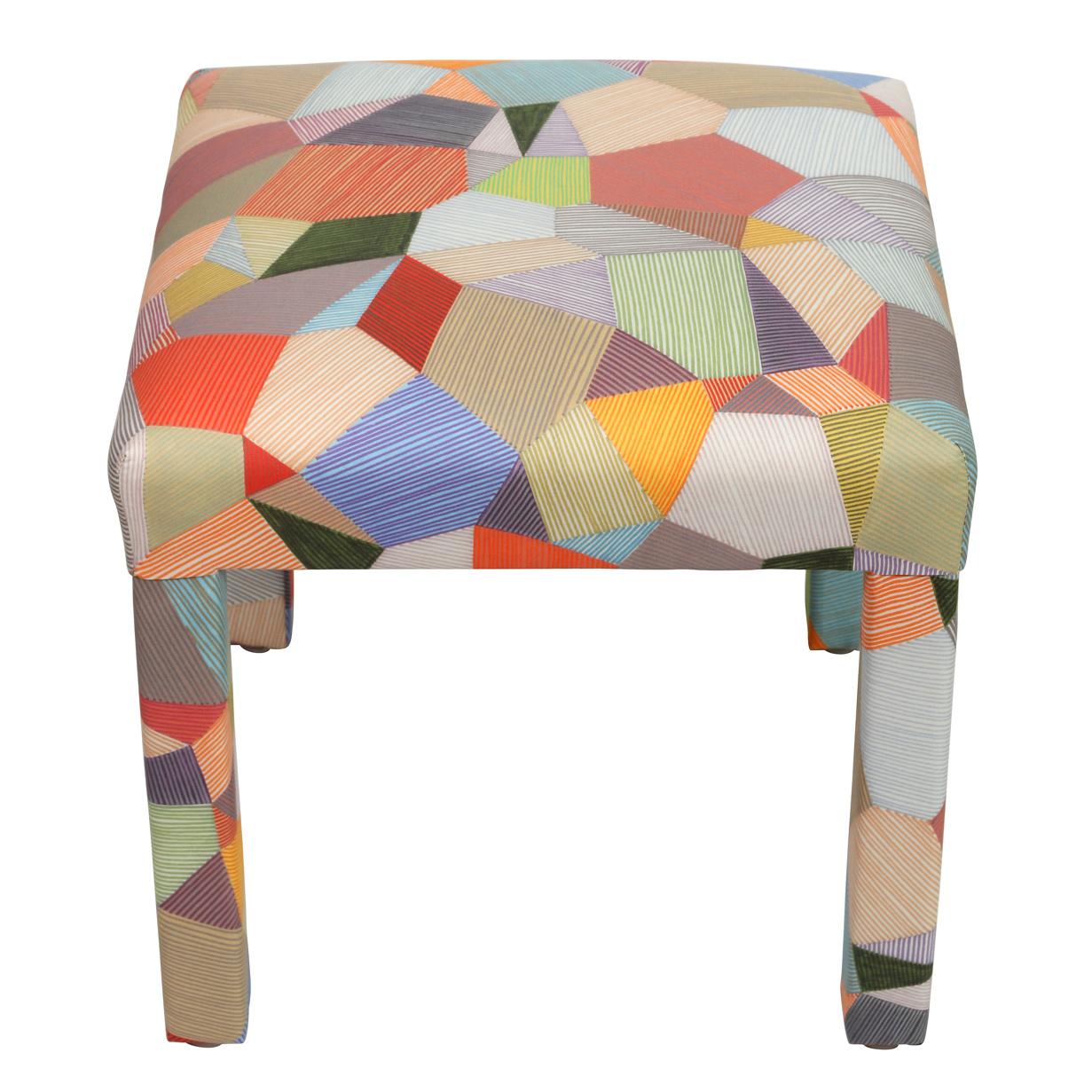 Pair of Newly Upholstered Multicolor Strie Patchwork Benches In Excellent Condition For Sale In Locust Valley, NY
