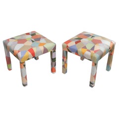 Pair of Newly Upholstered Multicolor Strie Patchwork Benches
