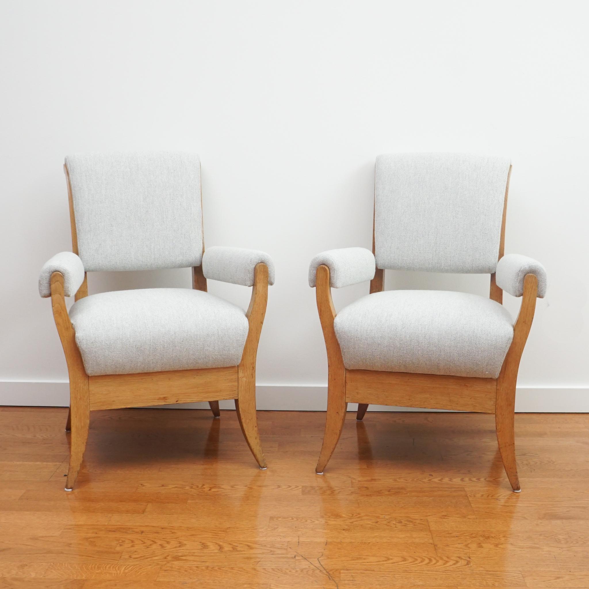 Pair of Newly Upholstered Oak Armchairs C. 1945 For Sale 3