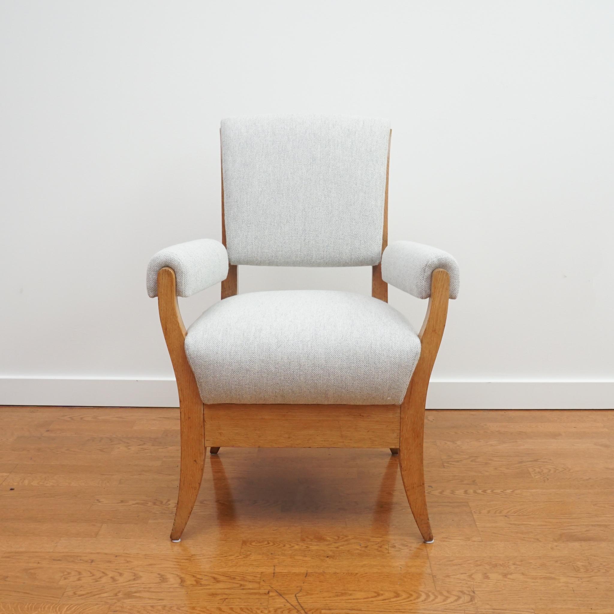 Mid-Century Modern Pair of Newly Upholstered Oak Armchairs C. 1945 For Sale