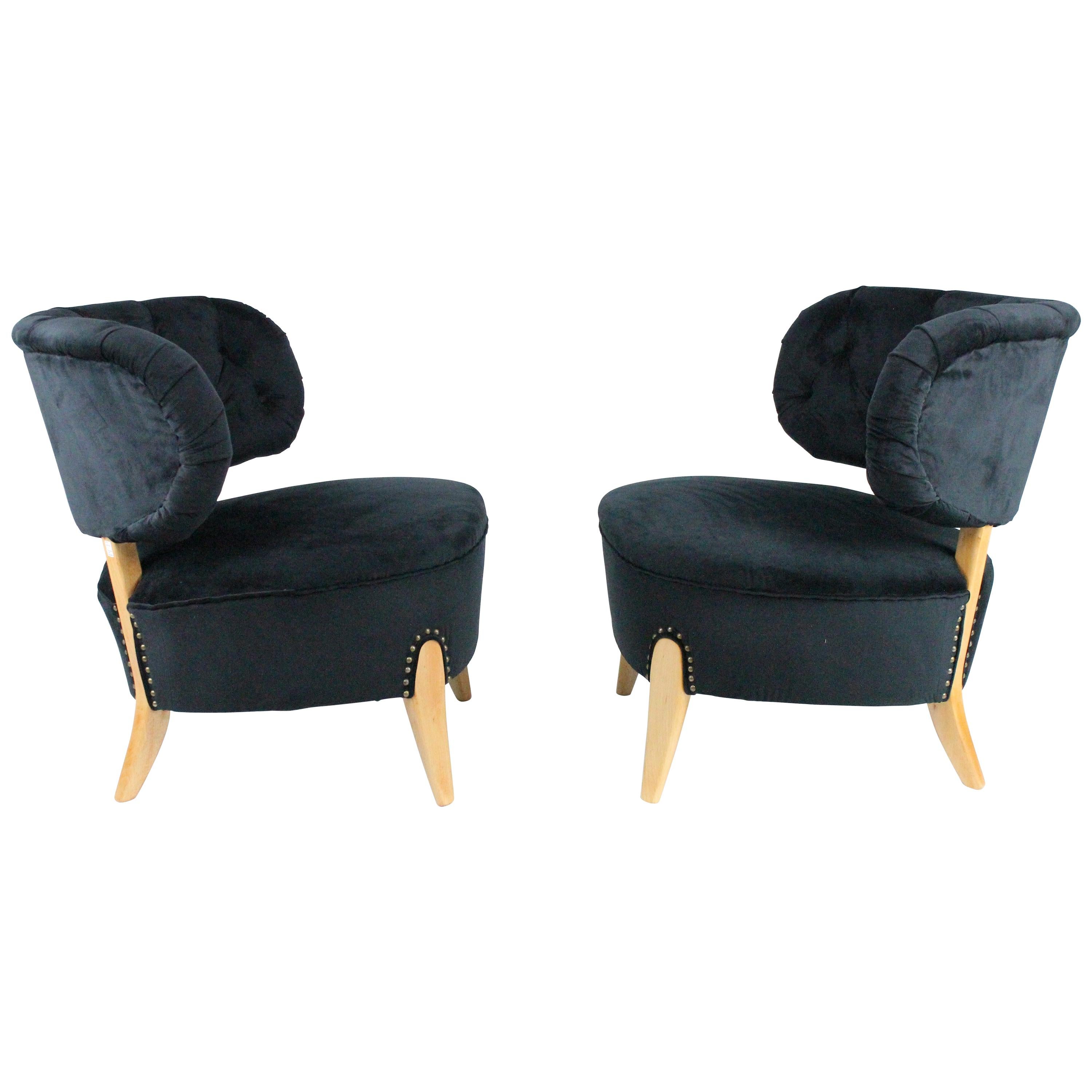 Pair of Newly Upholstered Otto Schulz Lounge Chairs by Boet, Sweden, 1930-1940s
