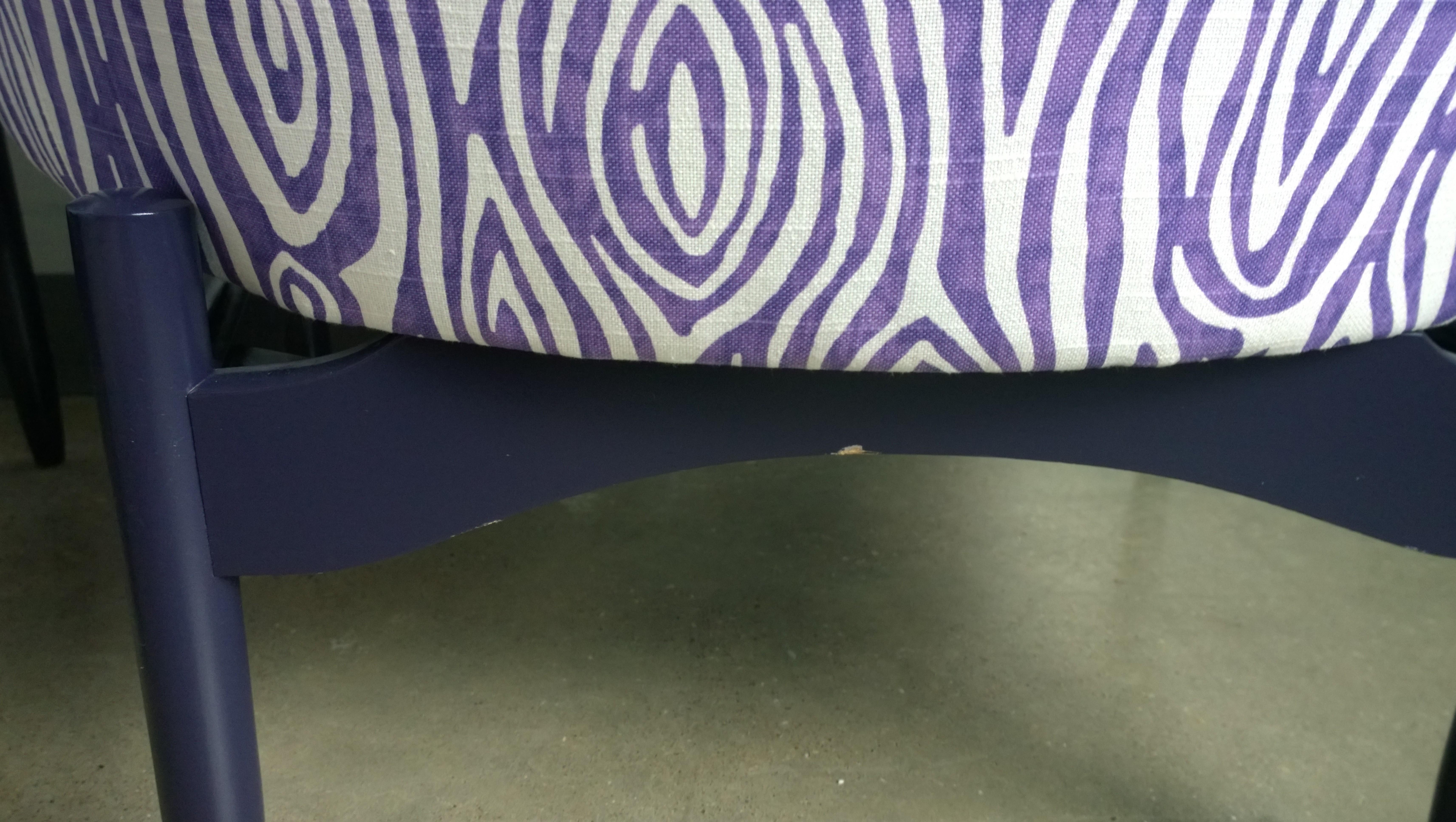 Pair of Newly Upholstered Purple & White Animal Print Barrel Back Lounge Chairs For Sale 2