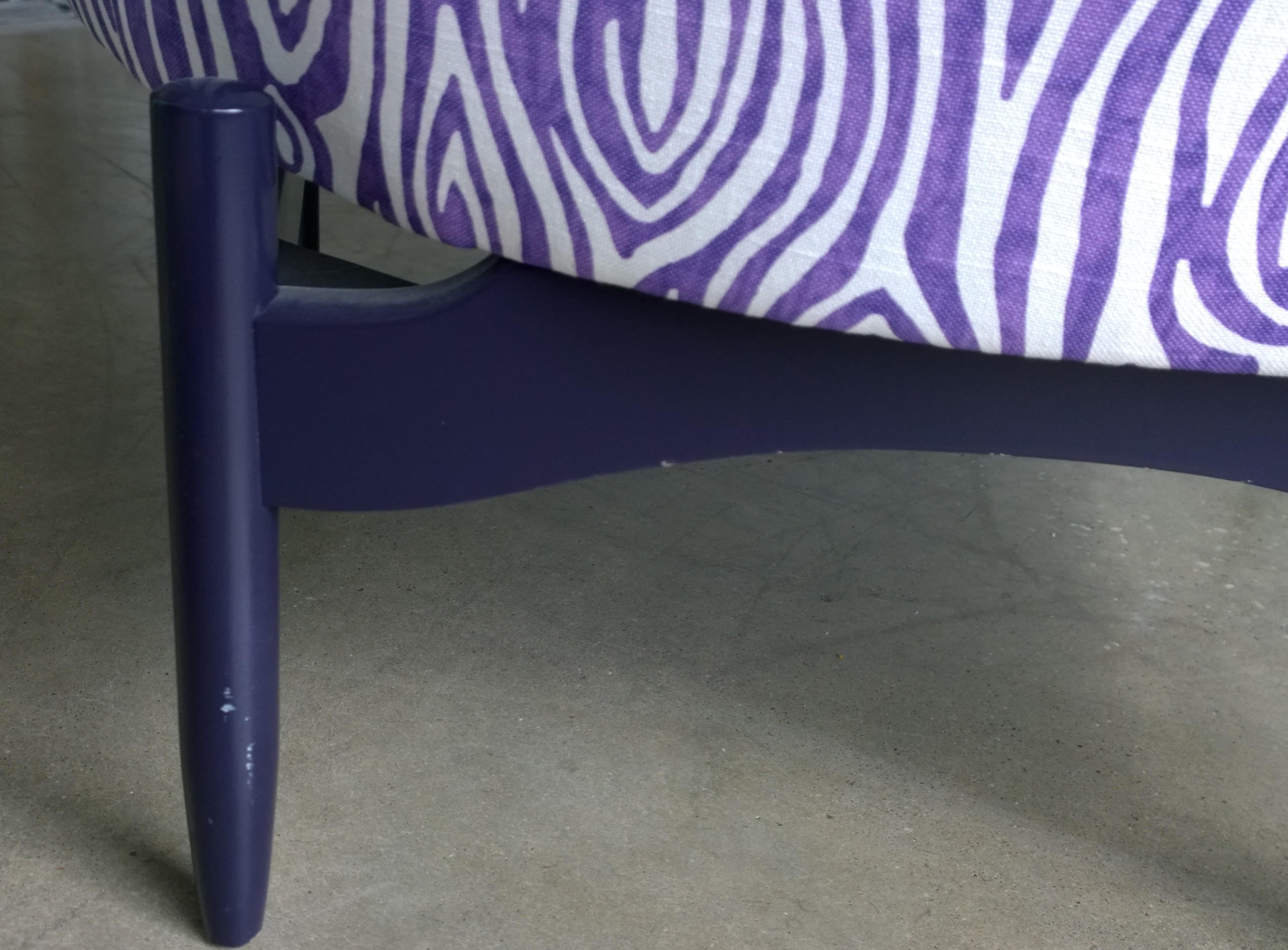 Pair of Newly Upholstered Purple & White Animal Print Barrel Back Lounge Chairs For Sale 3