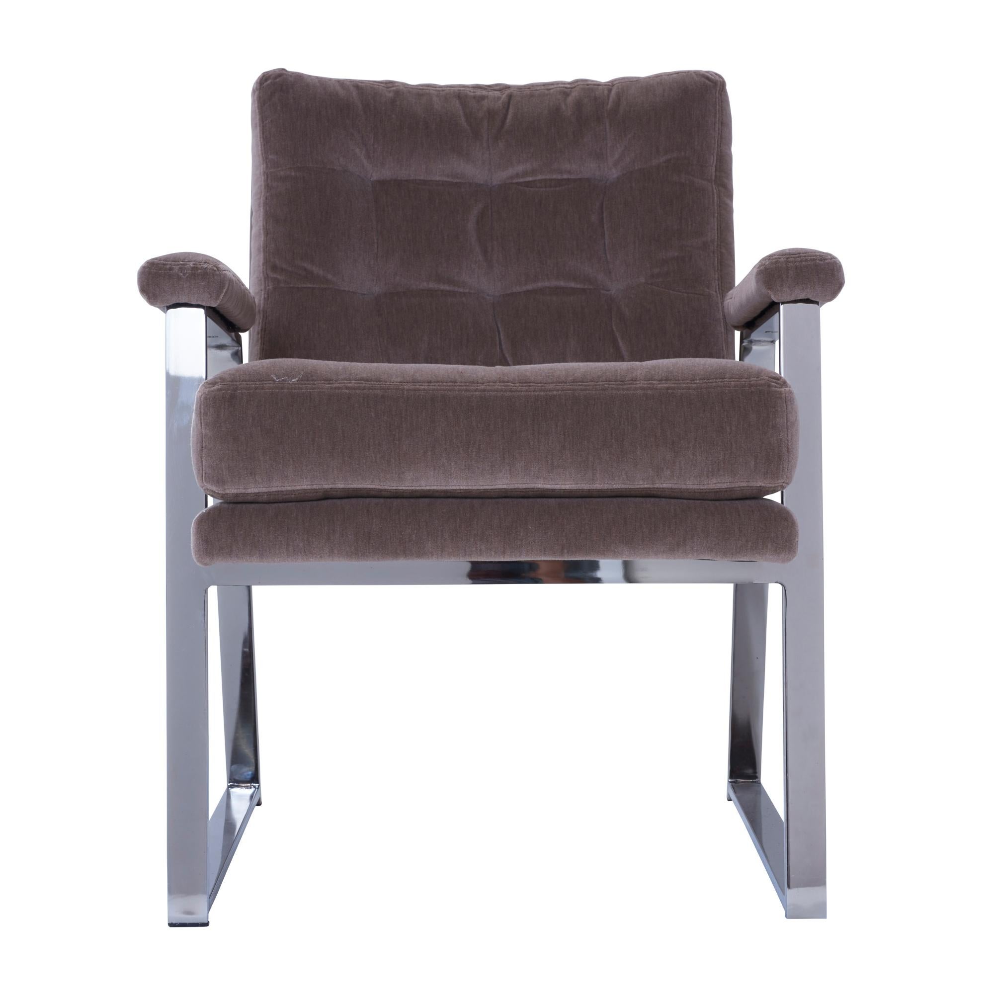 These vintage midcentury tufted chairs with a chrome base are newly upholstered in Schumacher's Jackson wool velvet (66733).

Since Schumacher was founded in 1889, our family-owned company has been synonymous with style, taste, and innovation. A