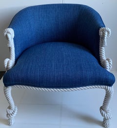 Pair of Newly Upholstered White Carved Rope Armchairs