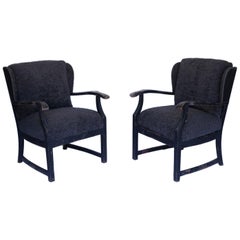 Pair of Newly Upholstered Wing Back Armchairs
