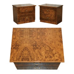 PAIR OF NiCE VINTAGE MADE IN ITALY BURR WALNUT VENEER BEDSIDE TABLES NIGHTSTANDS