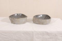 Pair of Nicely Polished River Rock Sinks Carved from a Single Boulder