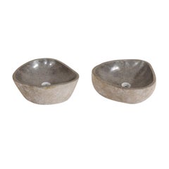 Pair of Nicely Polished River Rock Sinks Carved from a Single Boulder
