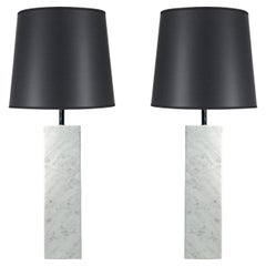 Pair of Nicely Proportioned Vintage Carrara Marble Table Lamps by Kovacs