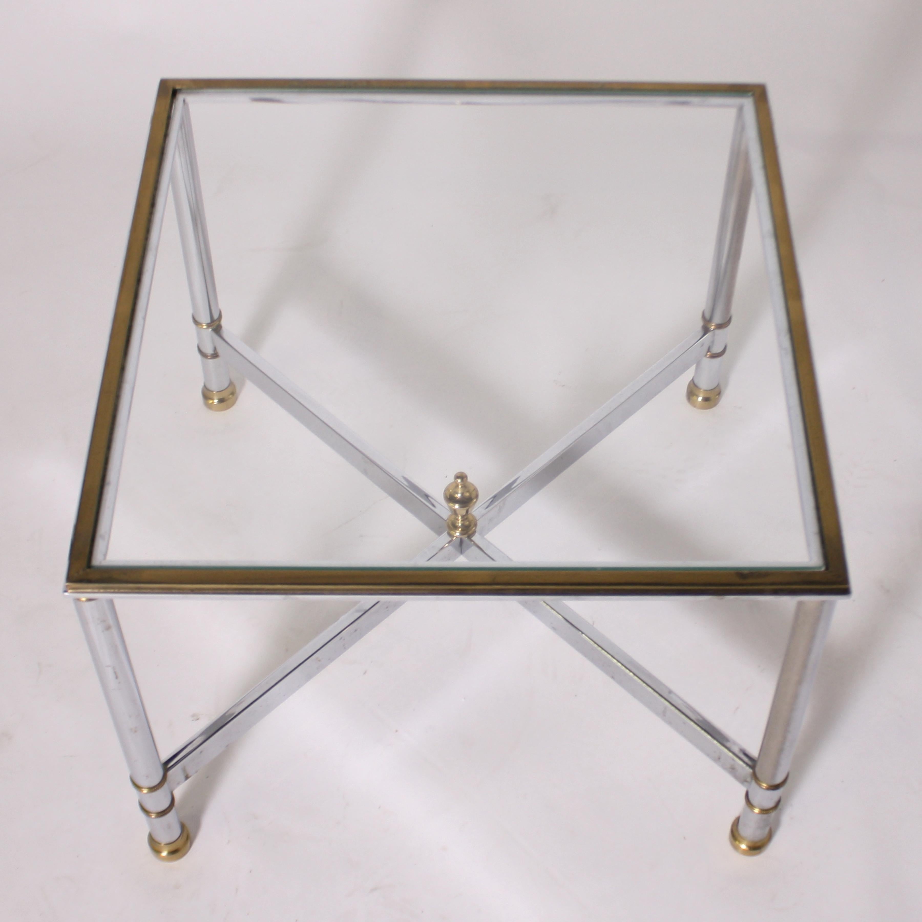 French Pair of Nickel and Brass Tables, circa 1950 For Sale