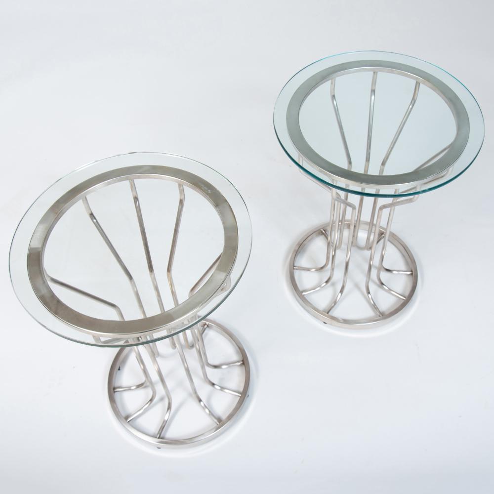 Mid-Century Modern Pair of Nickel and Glass Circular Side Tables