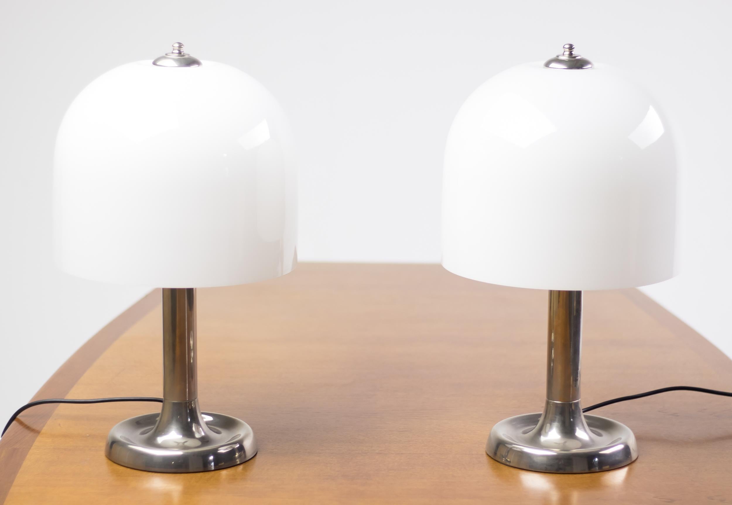 Mid-20th Century Pair of Nickel and Glass Table Lamps