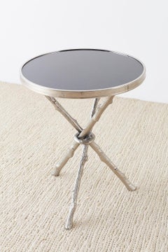 Pair of Nickel and Granite Faux Bois Tripod Drink Tables