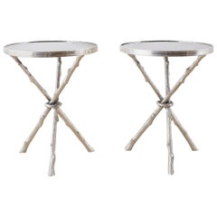 Pair of Nickel and Granite Faux Bois Tripod Drink Tables