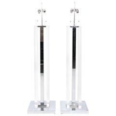 Pair of Nickel and Lucite Floor Lamps
