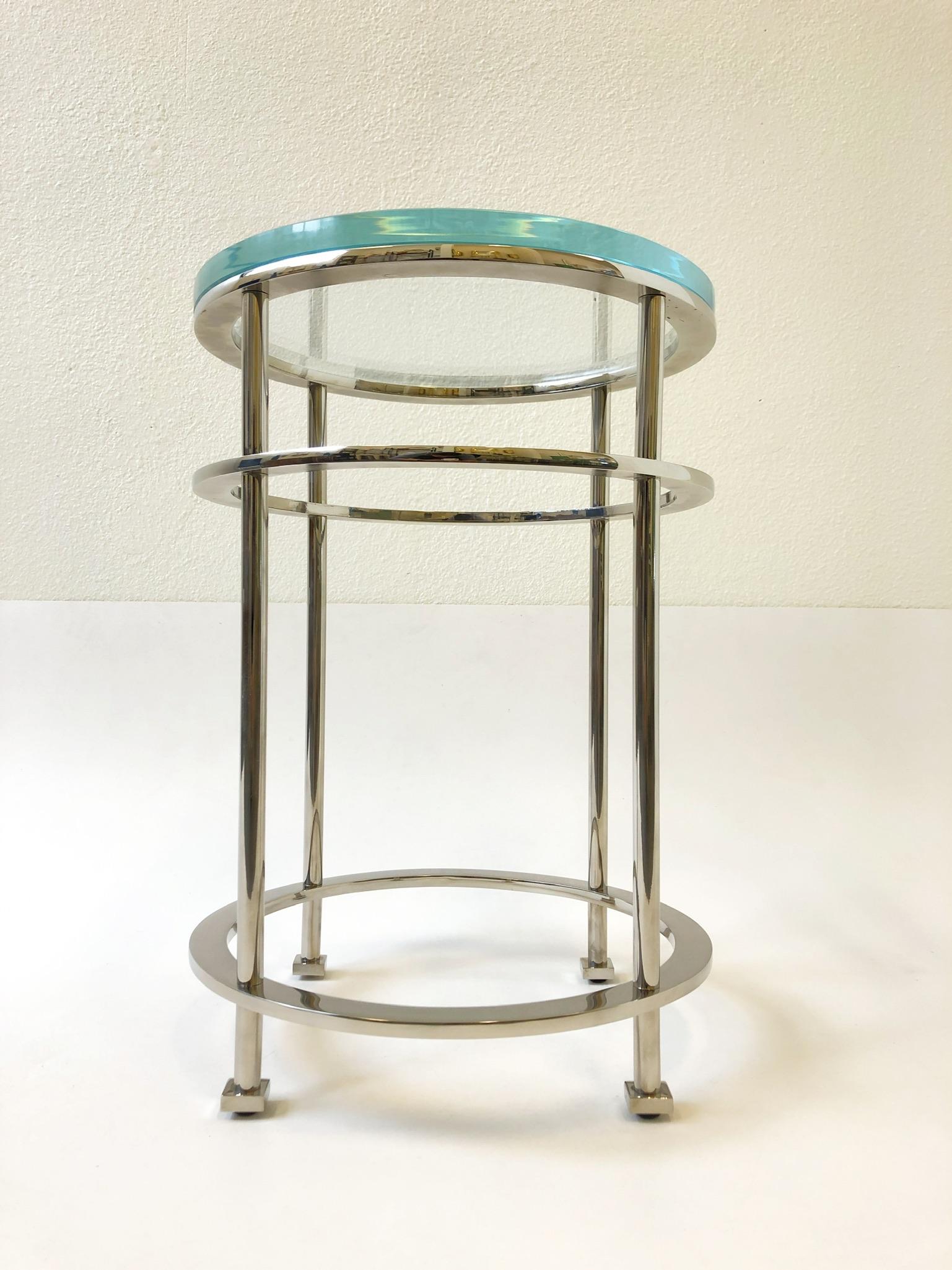 Pair of Nickel and Lucite Side Tables by Jean Michel Wilmotte for Mirak 3