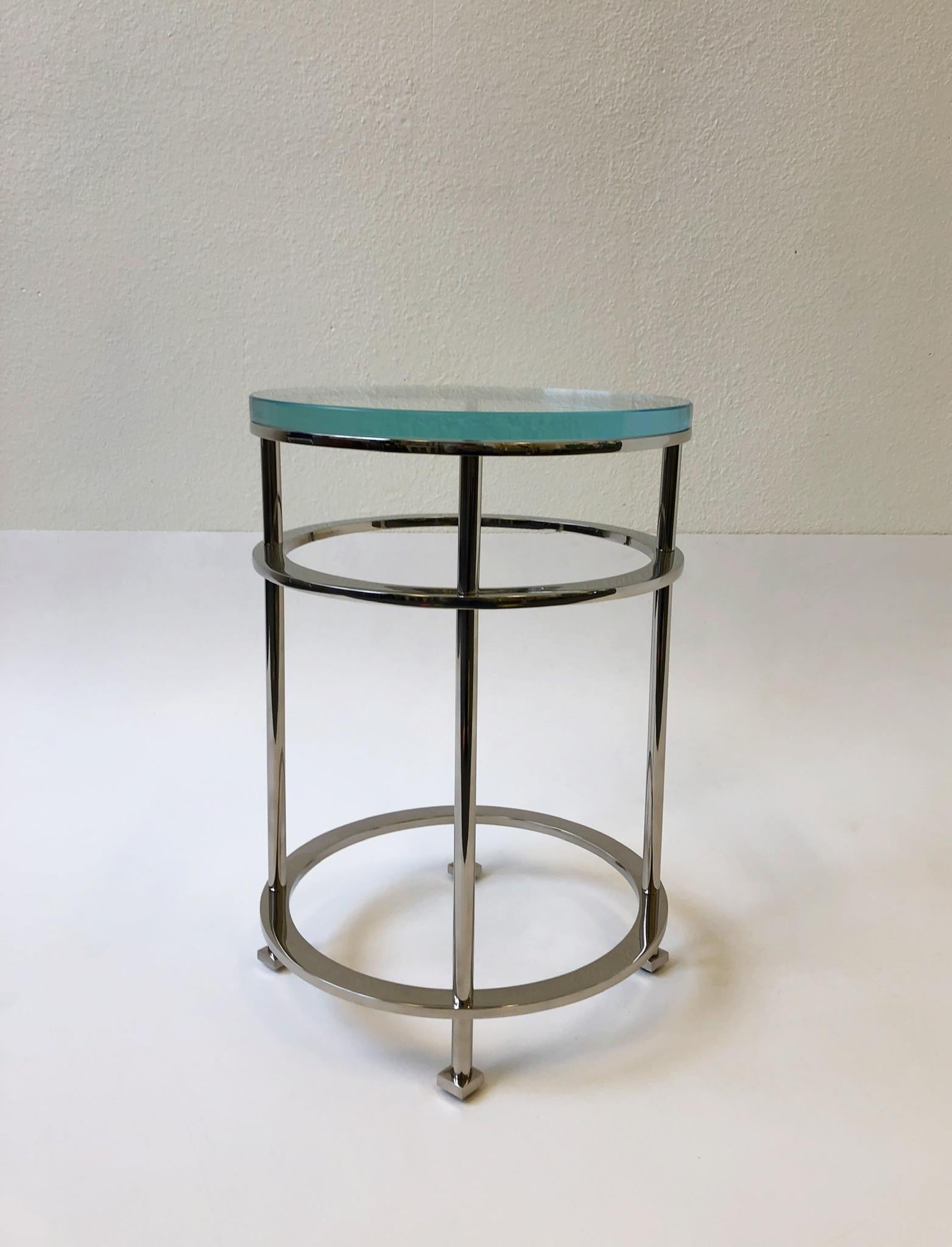 Pair of Nickel and Lucite Side Tables by Jean Michel Wilmotte for Mirak 4
