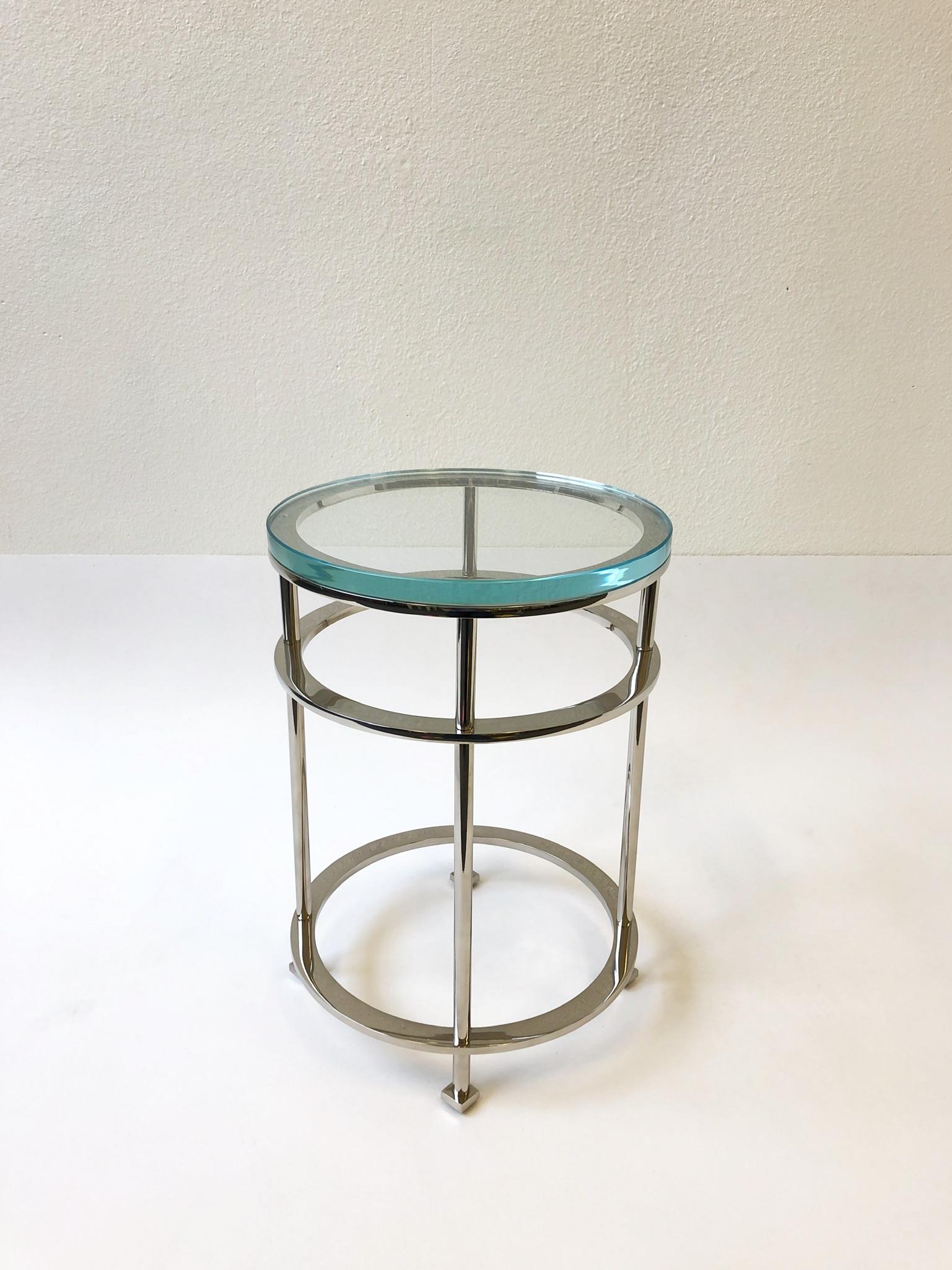 Pair of Nickel and Lucite Side Tables by Jean Michel Wilmotte for Mirak 5