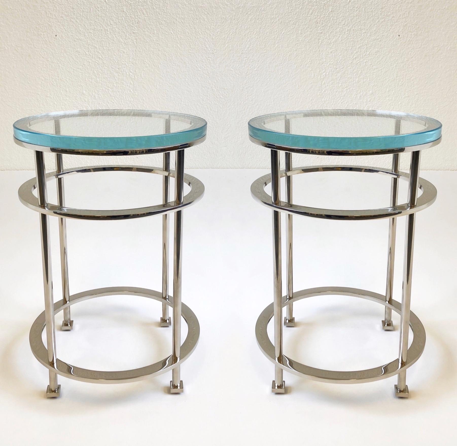 Pair of Nickel and Lucite Side Tables by Jean Michel Wilmotte for Mirak 9