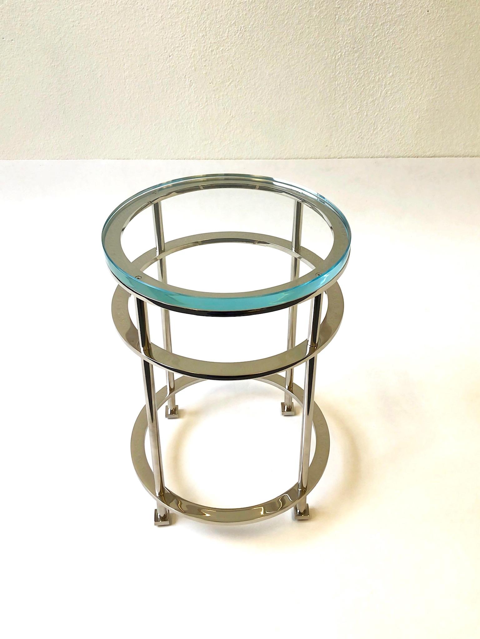 Late 20th Century Pair of Nickel and Lucite Side Tables by Jean Michel Wilmotte for Mirak