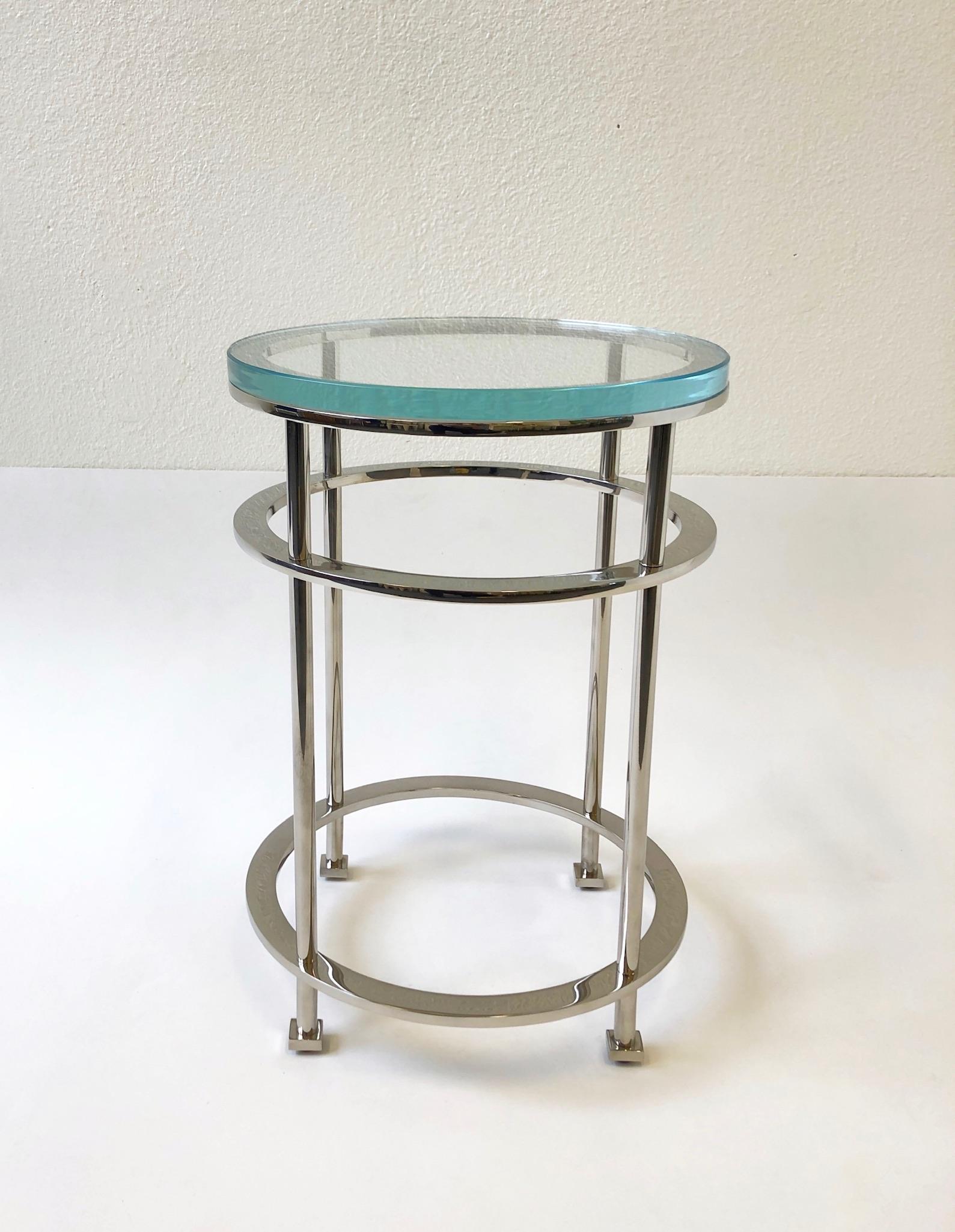 Pair of Nickel and Lucite Side Tables by Jean Michel Wilmotte for Mirak 2