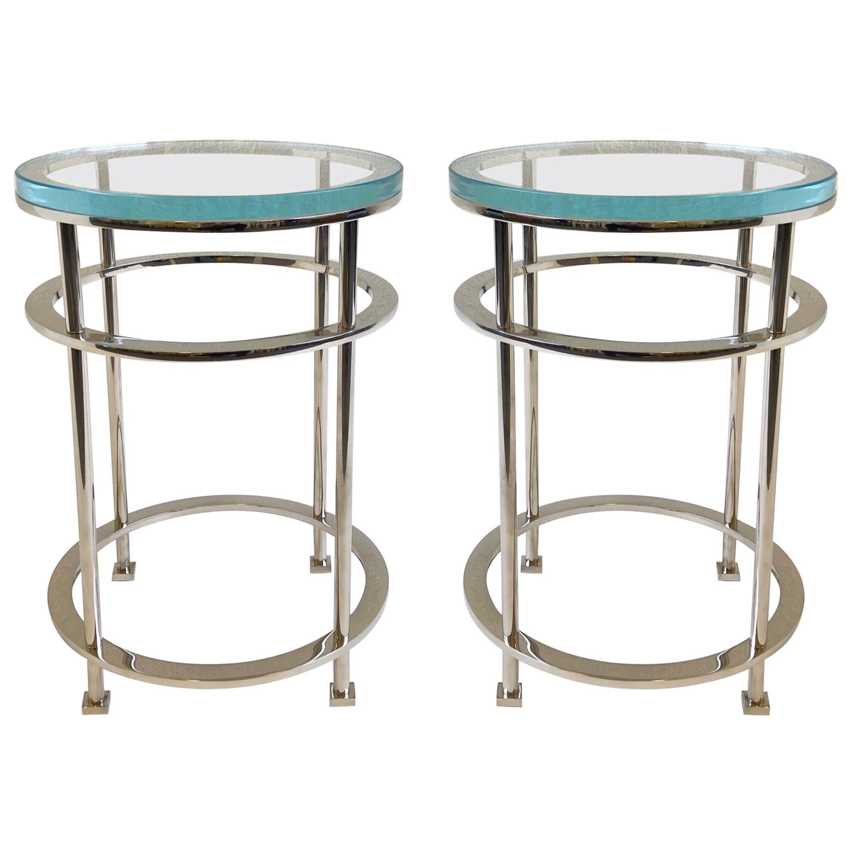 Pair of Nickel and Lucite Side Tables by Jean Michel Wilmotte for Mirak