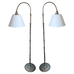 Retro Pair of Nickel Bamboo Chinoiserie Reading or Floor Lamp